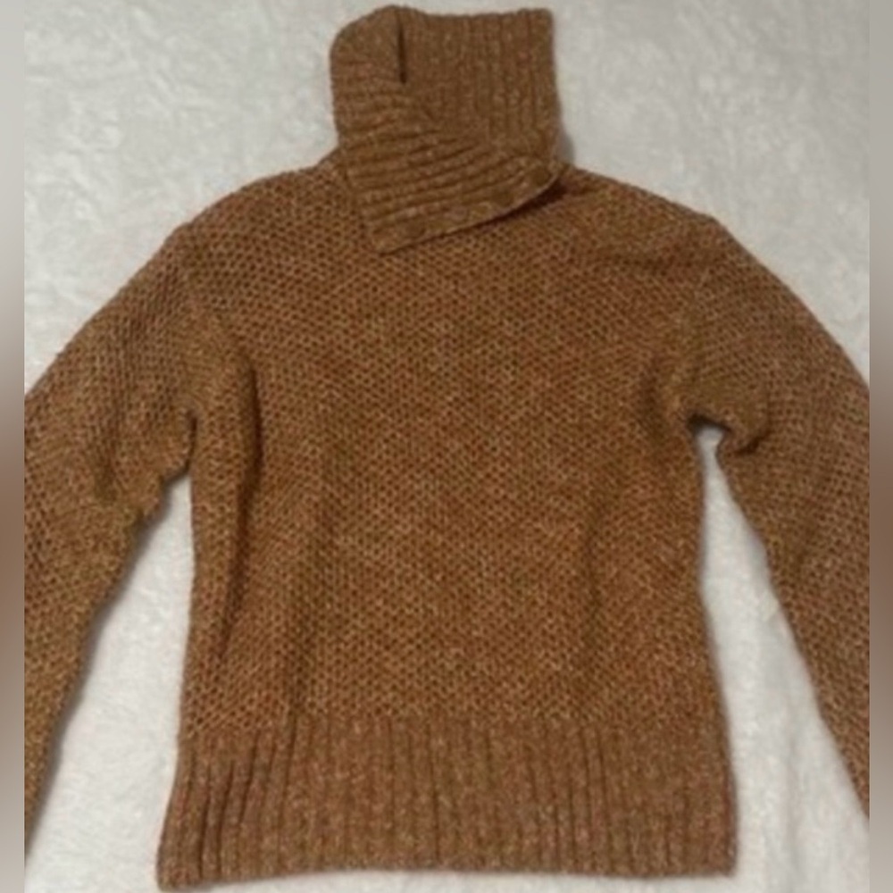 Dressbarn Turtleneck Sweater Women XL Brown Multi Color Silk Blend Button Detail